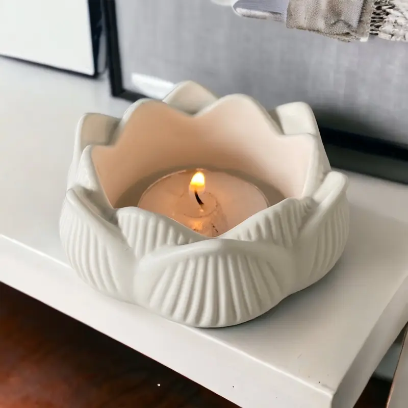 Handmade Flower Tea Light Holder Pot Home Decor Jesmonite Concrete Gift 1