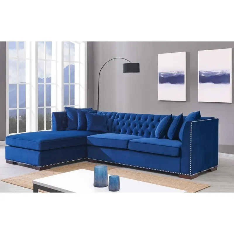 Chester Blue Velvet Fabric Corner Sofa - Left 5
