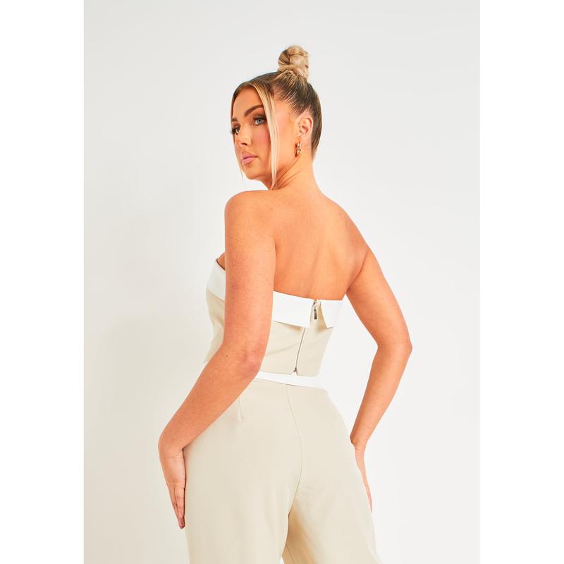 Kaysie Beige Fold Over Bandeau Top 2