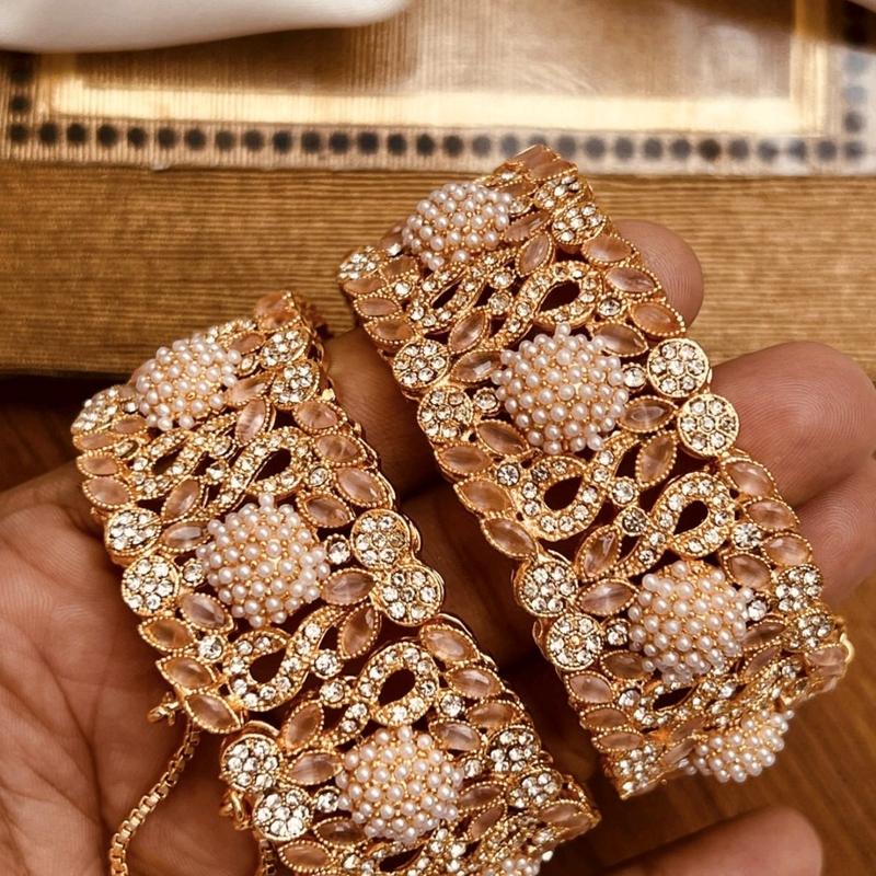 Pakistani Original Gold Plated Kara set with AD and crystal stones work for size 2.6-2.8". 2