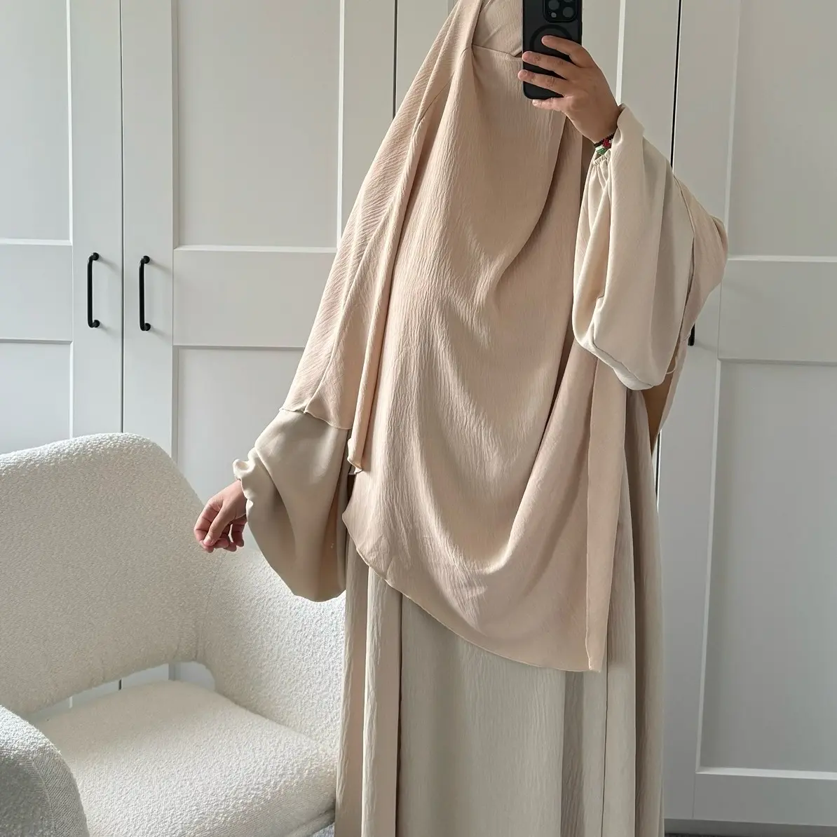 Non-Crease Jazz Material Khimar, Elegant Design, 97,5cm Front Length, 141cm Back Length, Perfect for All Sizes viral khimars