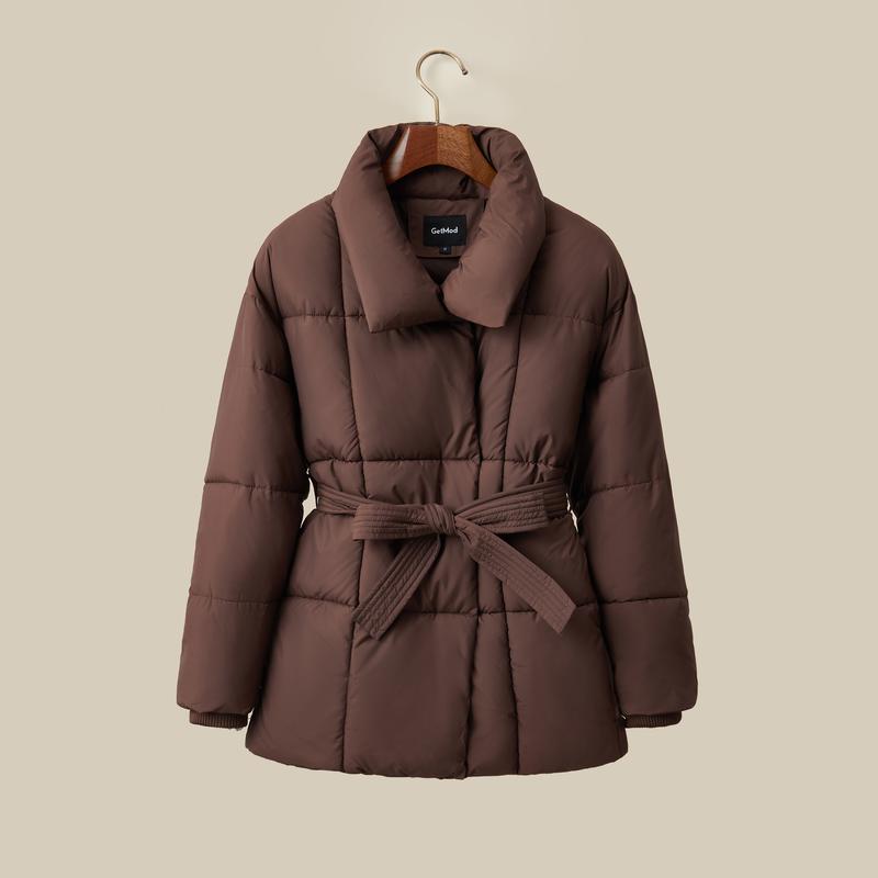Product Introduction of [2025][Special Promotions]2025 NEW Mid Length Belted Puffer Jacket Women Casual Coat Splashproof Cream-BasiccFashion 10