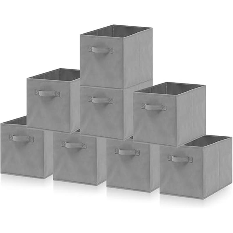Set of 8 Foldable Storage Box, 33 x 38 x 33 cm, Fabric with Handles Storage Cubes And Cloth Storage Organizer Drawer For Closet And Toys Storage, Gray 3