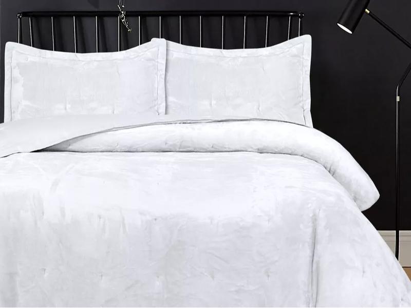 Velvet Quilted Bedspread Bed Throw & Pillow Shams Double King Size Bedding Set 8