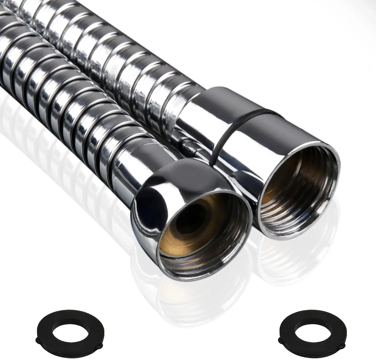 1.5m Shower Hose | 59-Inch Anti-Kink Stainless Steel Shower Pipe | Universal Fit G1/2 Standard Replacement Hose with Washers – Chrome Effect