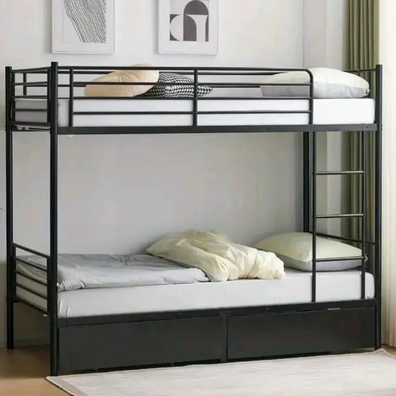A Must for the Bedroom: 96.01cm Double Metal Loft Bed Frame with 2 Storage Drawers and Guardrail 2