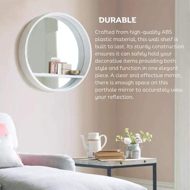 Round Wall Mirror Shelf White Porthole Bathroom Decor Home Hanging Bedroom Mount 7