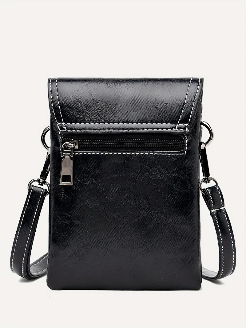 Product Introduction of Mini Retro Style Crossbody Bag, Oil Wax Leather Mobile Phone Bag, Women's Shoulder Flap Purse 4