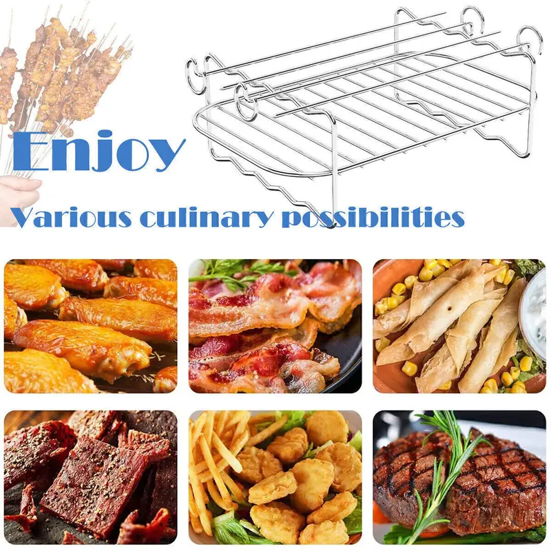 Air Fryer Rack and Grill Rack 8PCS Steel Griller Double Basket Accessories 3