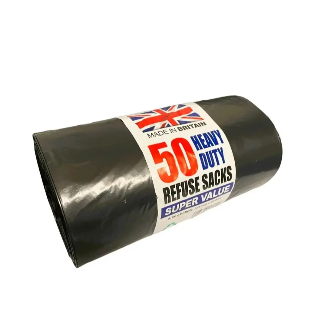 50 HEAVY DUTY BLACK REFUSE SACKS - STRONG - THICK - RUBBISH BAGS - BIN LINERS 72.5CM X 85 CM