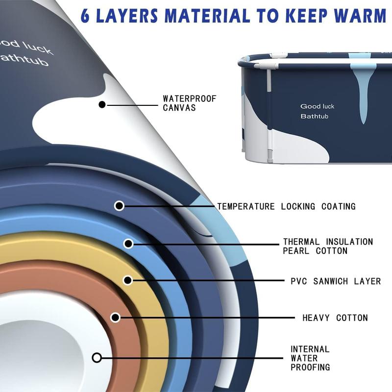 140cm Extra Large Portable Foldable Bathtub with Cover for Adult, Family SPA Soaking Tub for Small Bathroom, Thicken Multiple Layer Bathtub with Lid for Shower Stall  [Plus A Free Gift] 2