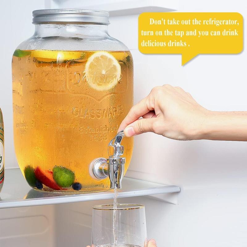 8L Glass Vintage Beverage Drinks Dispenser on Metal Stand Cocktail Jar with Tap  Mason Jar Serving Transparent Classic Drinkware Jug Bottle Set Pour Tin 3