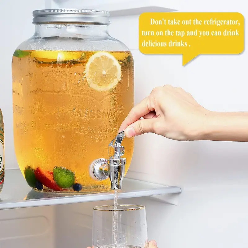 8L Glass Vintage Beverage Drinks Dispenser on Metal Stand Cocktail Jar with Tap  Mason Jar Serving Transparent Classic Drinkware Jug Bottle Set Pour Tin 3