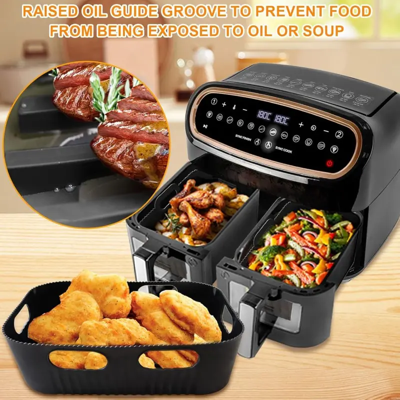 3PCS Air Fryer Accessories Set, Silicone Air Fryer Liner Compatible for Duronic AF34 10L, Instant 8.5L, Reusable Airfryer Accessories Compatible for Duronic Dual Air Fryer(1*10 l+2*5 l) 3