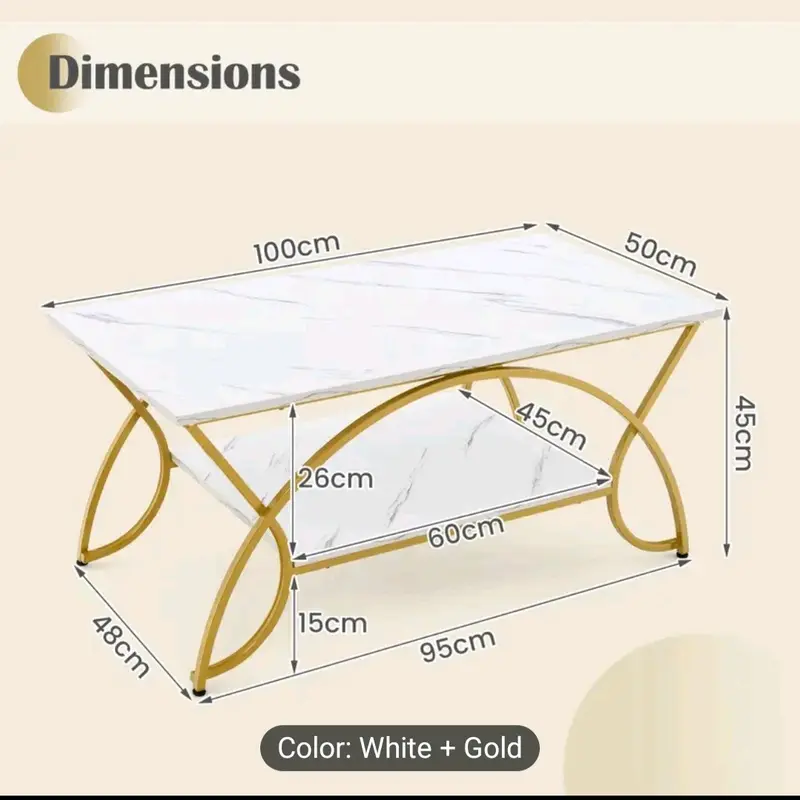 Modern Faux Marble Coffee Table, 2-Tier Rectangular Accent Table with Gold Finished Metal Frame, Chic Cocktail Table with Storage Shelf, Snack End Table for Living Room & Lounge 5