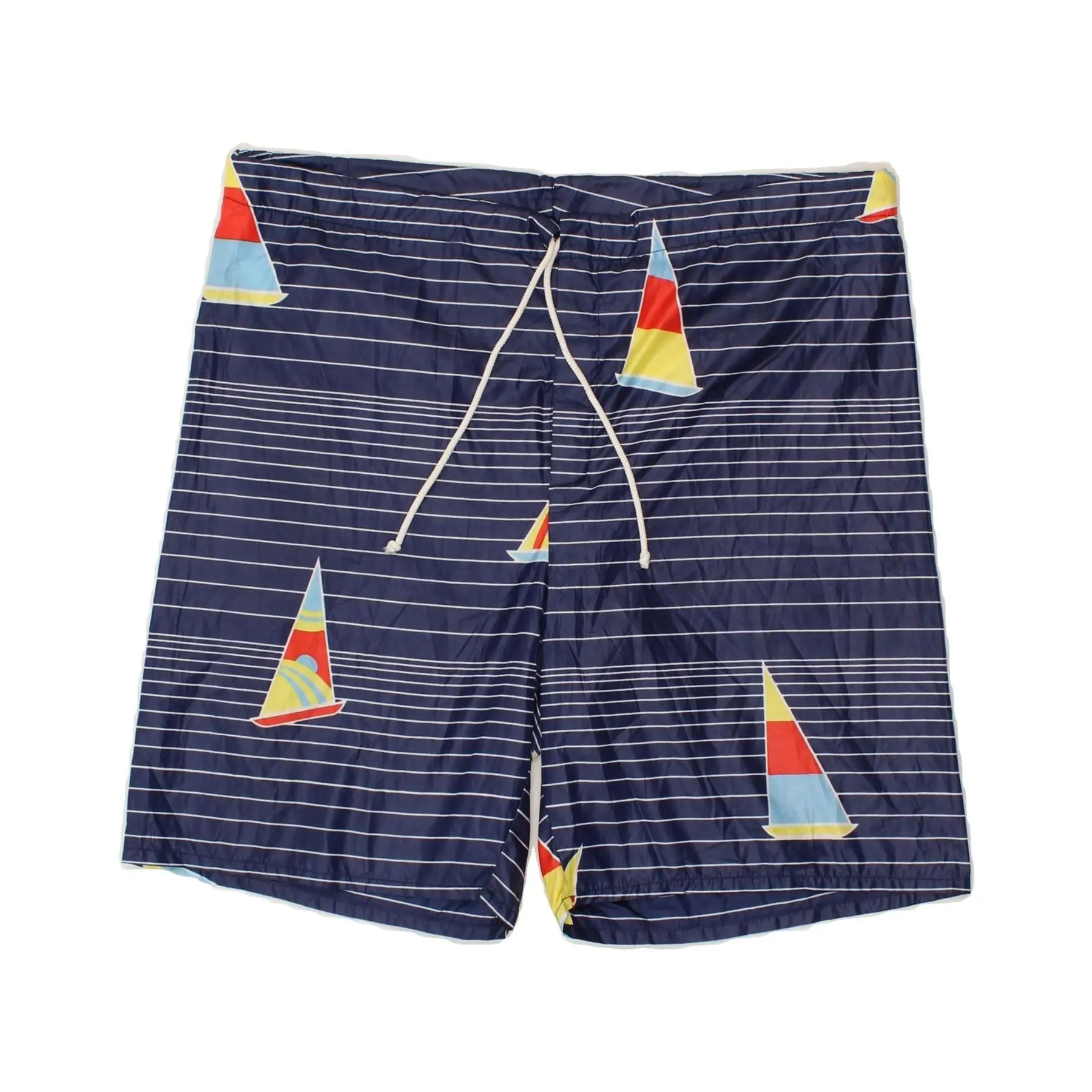 Pre-Owned VINTAGE Mens Swimming Shorts Large Navy Blue Striped Polyester