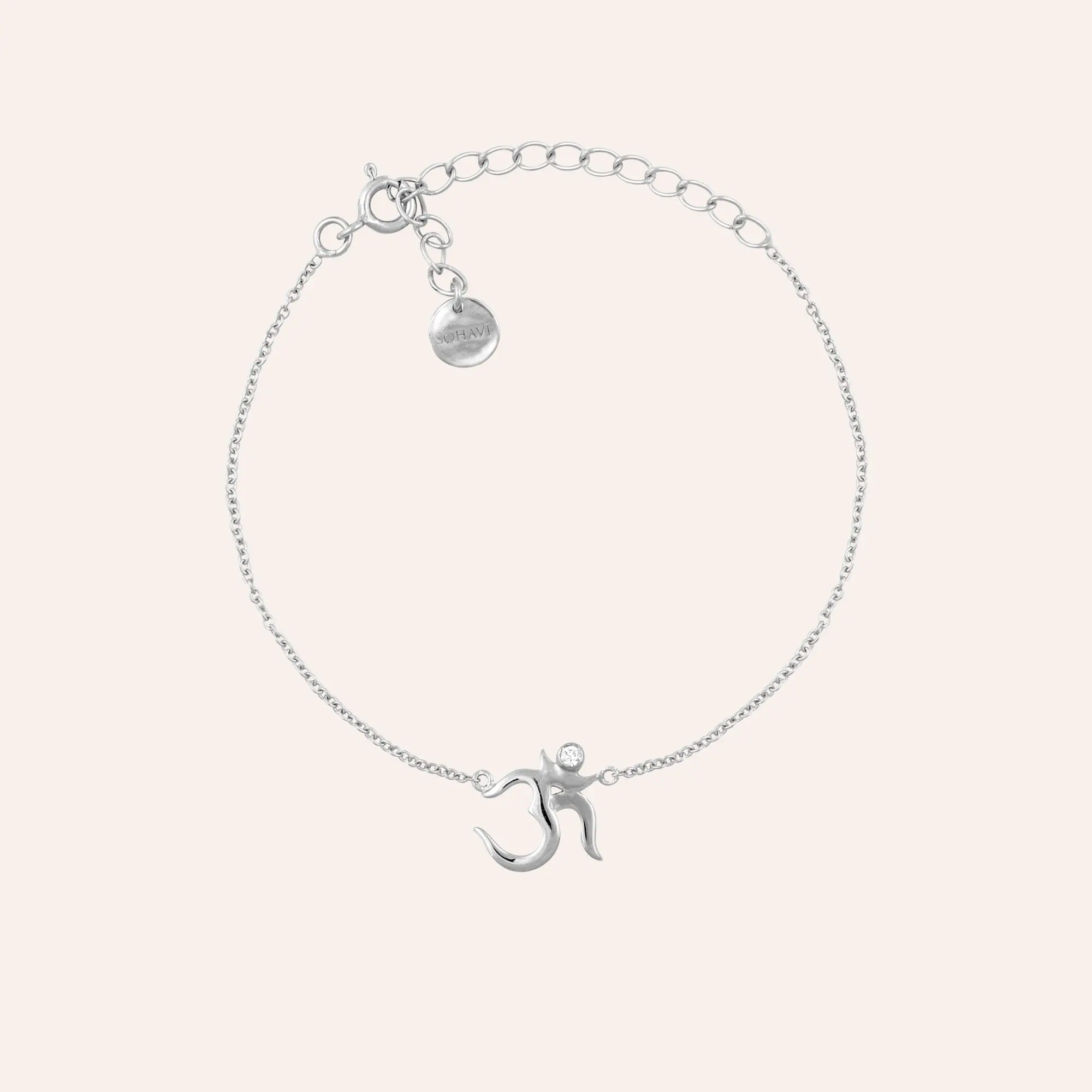 Om Silver Bracelet with sparkly cubic zircoia