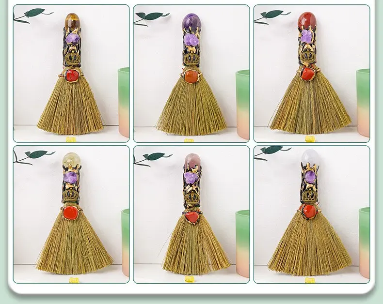 Witch Broom with Healing Crystals, Witch Broom, Magic Broom, Healing Crystals, Divination, Crystal Collection, Positive Energy, Energy Healing, Home decor, Broom Spirituality Gift Witchy Decor Cleansing Tool Amethyst Gemstones Gift Protection Altar 6