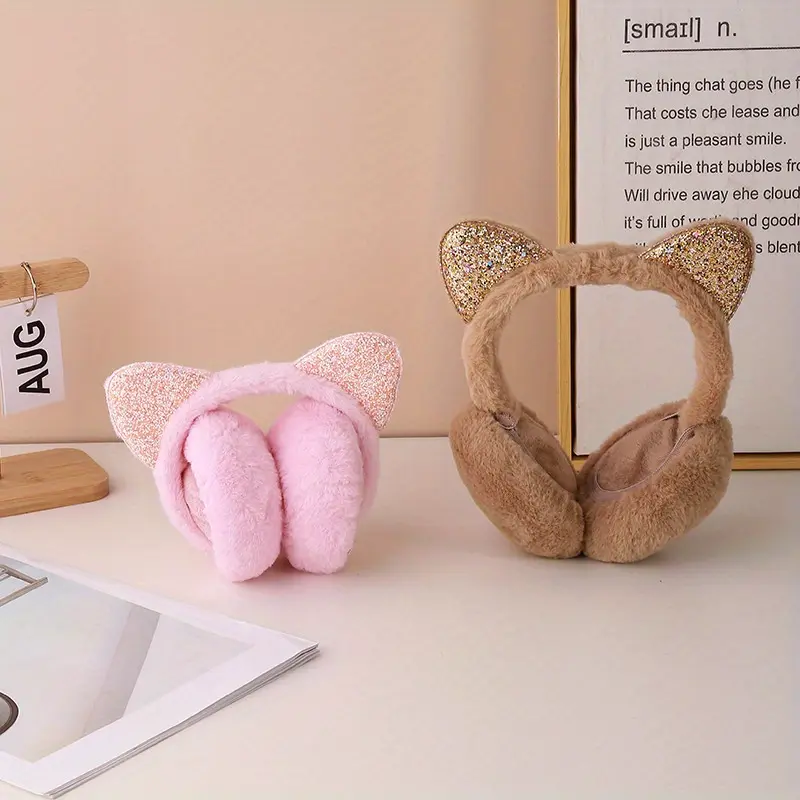 Cozy Sequin Cat Ear Plush Earmuffs - Adjustable, Soft & Warm Winter Ear Covers for Women - Perfect Christmas Gift 2