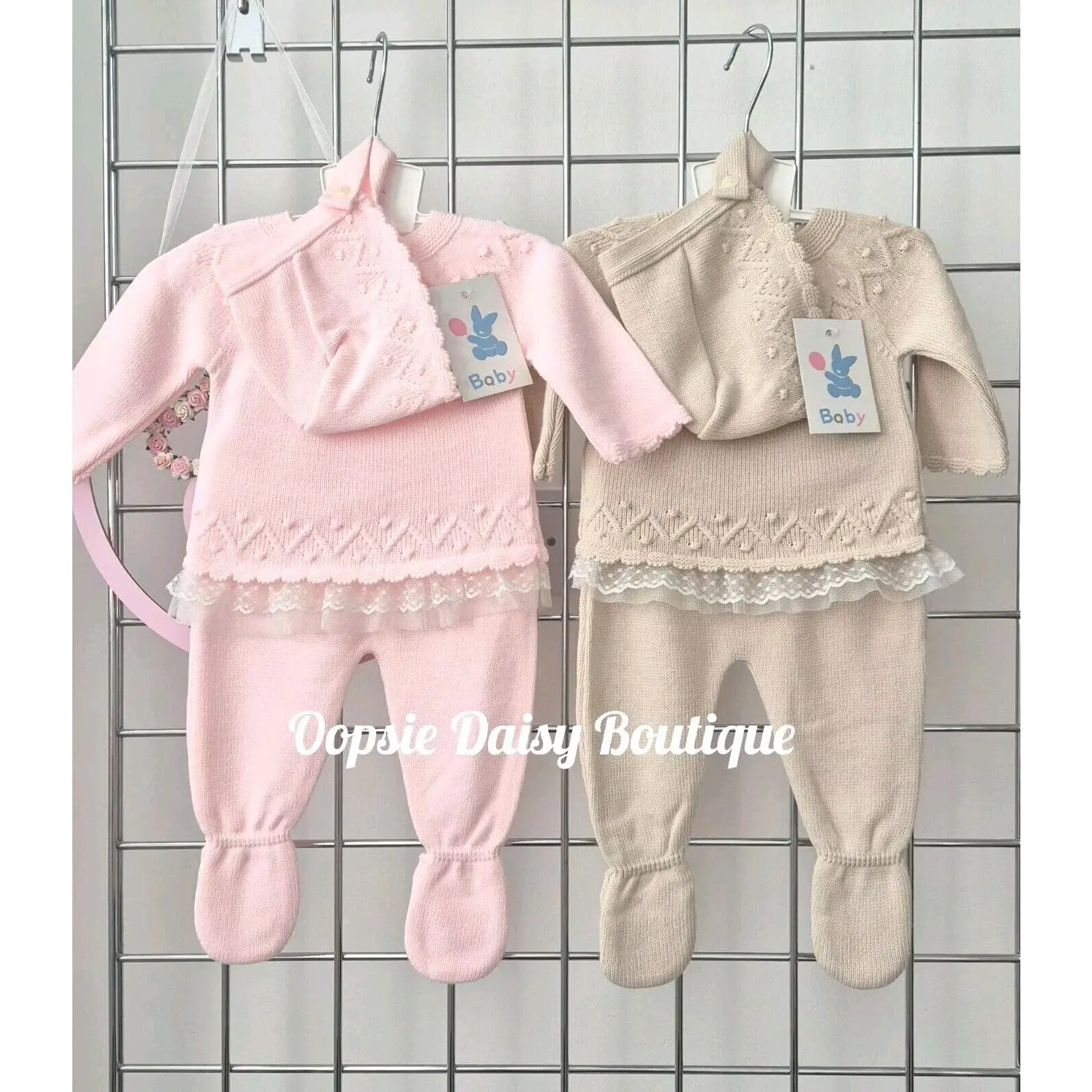 Girls Knitted Trouser Set with Matching Hat