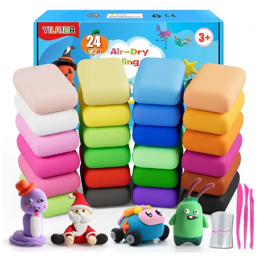 Air Dry Clay, 24 Colors Creative Educational Magic Clay Non Toxic Ultra Light Modeling Clay Best Gift for Boys Girls Perfect for Birthday Christmas