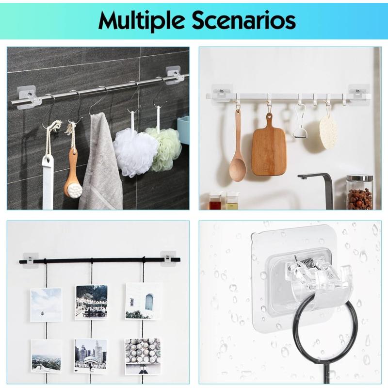 6PCS Self Adhesive Hooks Curtain Rod Bracket Pole Holder Drapery Hook Holders Organiser 4
