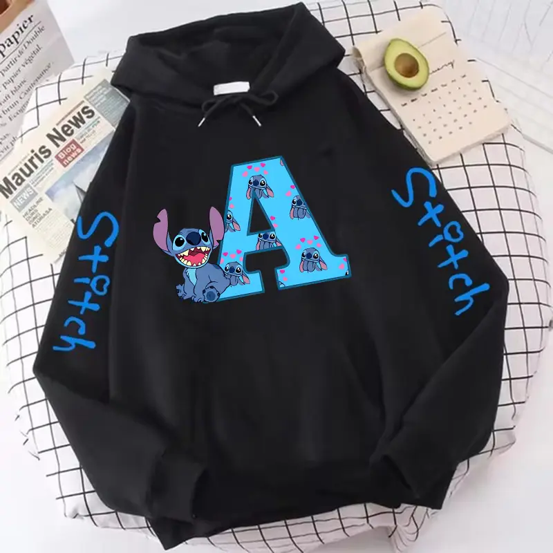 Y2K Hoody Sweatshirts Women's Winter Hoodies Cute Kawaii Lilo & Stitch 26 English Letters Print Hoodie Couple Streetwear