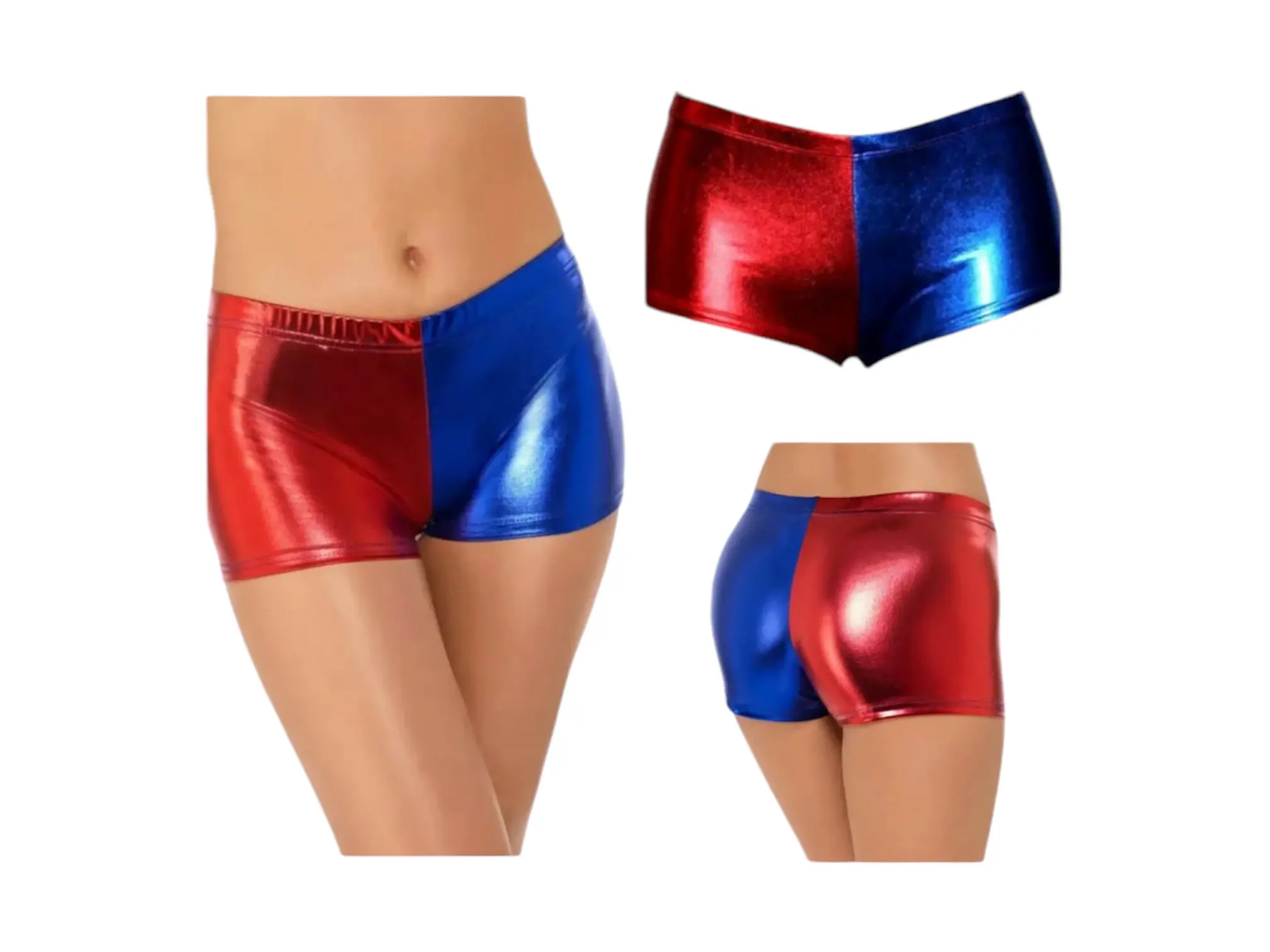 Women's Ladies Harley Quinn Suicide Squad Harlequin Metallic Hot Shiny Shorts