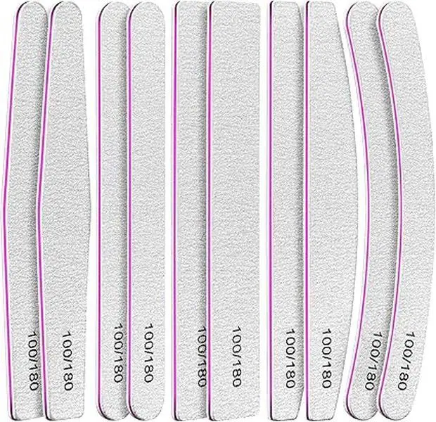 FANDAMEI 10 Pcs Nail File Set, 5 Shapes Nail Files for Acrylic and Gel Nails, 100/180 Grit Emery Boards for Nails, Nail File and Buffer Set