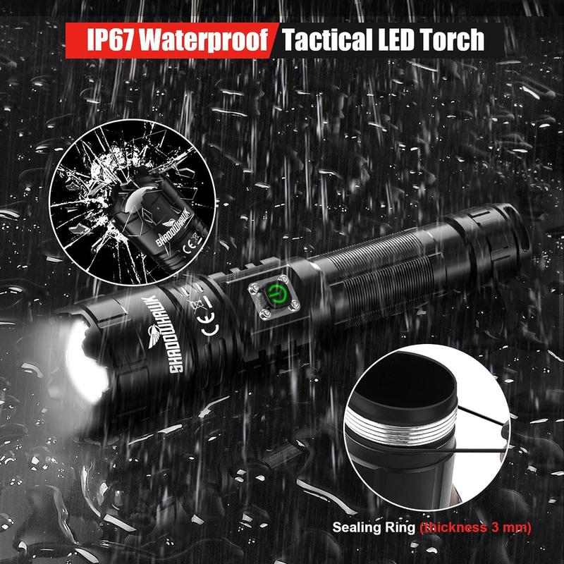 Torches LED Super Bright, 30000 Lumens Rechargeable LED Torch, USB Tactical Flashlight, XHP70.2, IP67 Waterproof, 5 Light Modes Zoomable, for Camping Hiking Emergency [Energy Class A+++] 3