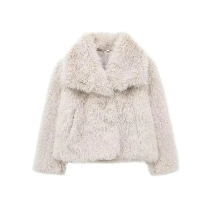 Women's Elegant Solid Color Wide Lapel Snap Closure Fuzzy Thermal Outerwear
