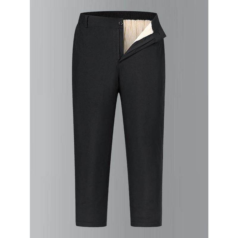 Men's Solid Zipper Pocket Thermal Lined Pants, Regular Fit Casual Comfy Warm Trousers for Fall & Winter, Men's Bottoms for Daily Wear 0