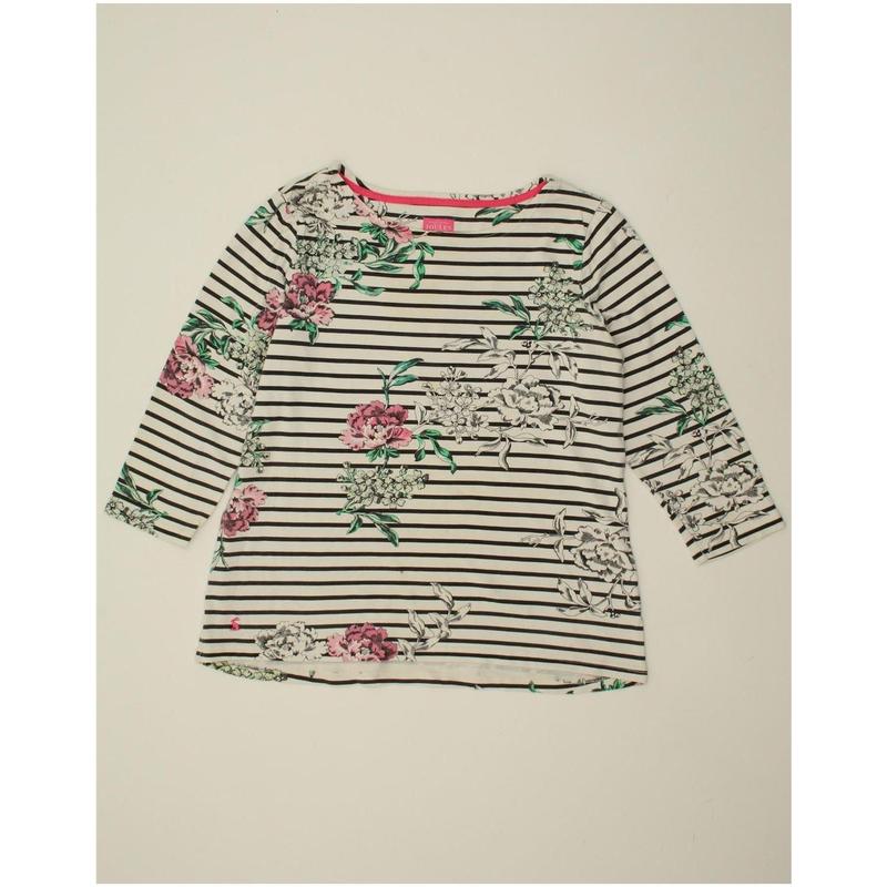 Pre-Owned Vintage JULES Womens Graphic Top 3/4 Sleeve UK 16 Large  White Floral Cotton 0
