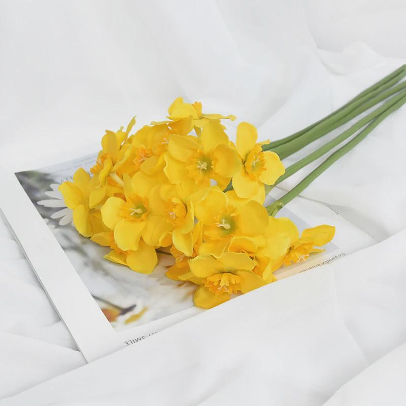 6pcs Artificial Narcissus Flower Bouquet Home Garden Room Desktop Fake Flower Decoration Wedding Festival Party Daffodil Decor Decorative Fruit 7