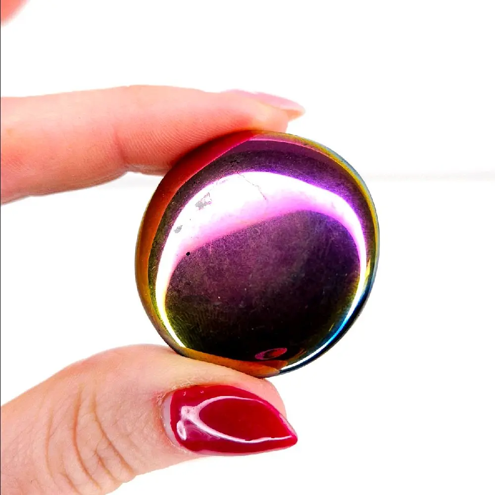 Titanium Aura Hematite Polished Palm Stone