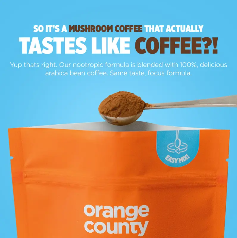Orange County (Sample Size) Focus & Energy BRAIN FOOD | Mushroom Coffee Supplement brain health sugar free 3