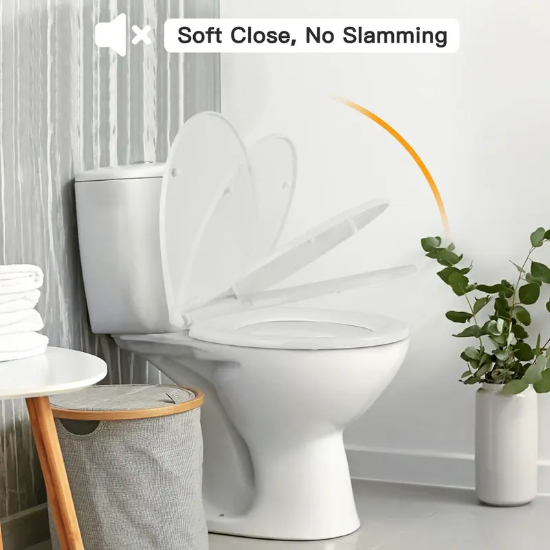 Soft Close Toilet Seat, Toilet Seat with Quick Release for Easy Clean, Simple Top Fixing, Standard Toilet Seats White with Adjustable Hinges, O Shape 1