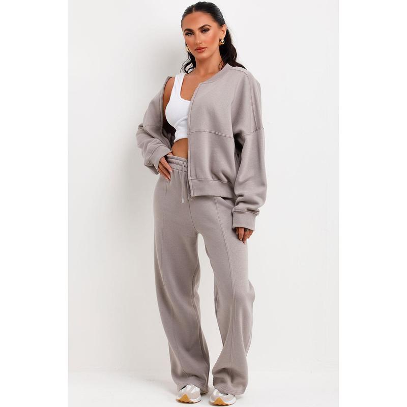 Bomber Sweatshirt With Zip And Joggers Loungewear Set Dove Grey 7