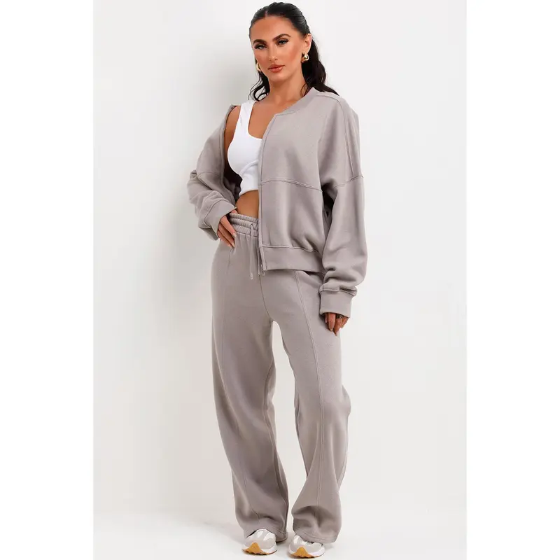 Bomber Sweatshirt With Zip And Joggers Loungewear Set Dove Grey 7