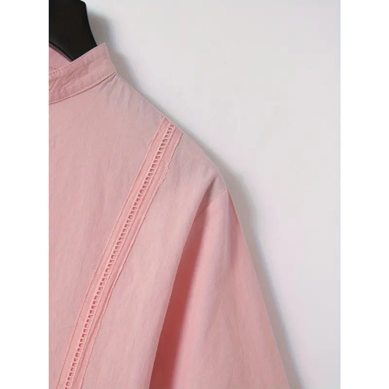 Men's Solid Ethnic Style Band Collar Jacket For Spring Summer, Stylish Casual Cotton Shirt For Males 7