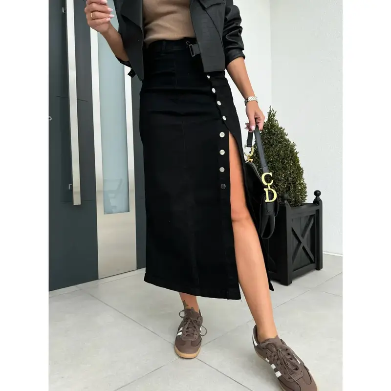 New Women's Clothing Buttons Irregular Split Half-body Denim Skirt High Waist Sexy Slim Hip Skirt 5