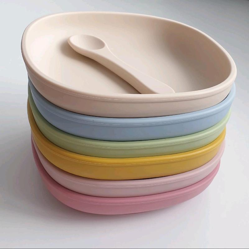 Bebe joys Baby Weaning Silicone plate and Spoon with super strong suction at the back non-slip. 0
