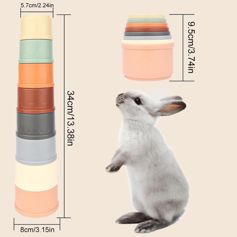 WALLFID 8 PCS Stacking Cups for Rabbits-Bunny Toys for Hiding Food and Playtime Fun,BPA-Free Safe Plastic Pet Toys,Multi-Coloured and Various Sizes 6