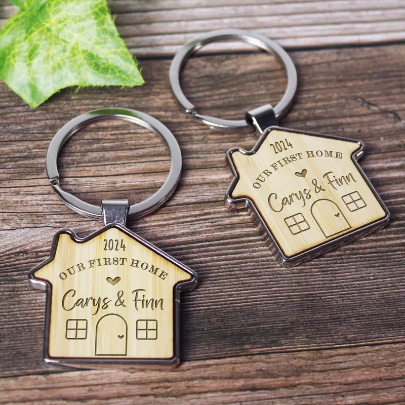 Our First Home Couples Keyring, Personalised House Warming Key Chain, Set of 2 Moving House Gift, New Home Keyrings, His & Hers Homeowner 3