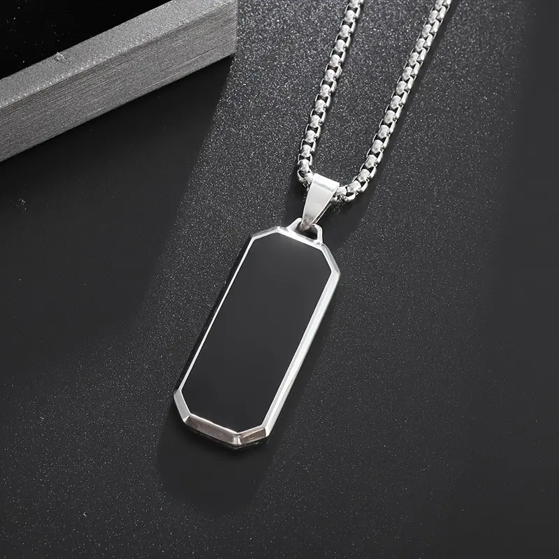1pc New Fashion Simple Stainless Steel Black Glossy Pendant Necklace Men And Women Casual Party Jewelry 2