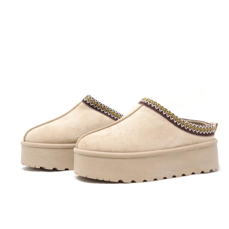 Autumn Winter Warm Suede Braided Outdoor Slippers Fashion Genuine Leather Fluffy Fur Lining Shoes for Autumn Winter Flat Sole and Platform Sole 2 Styles Optional Women's Autumn Winter Warm Suede Braided Outdoor Slippers with Fluffy Fur Lining - Girl gift 4