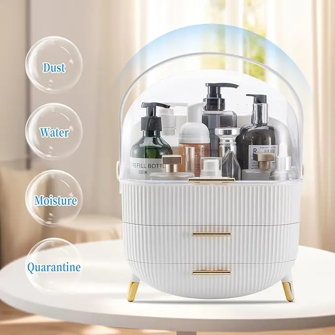 Multi-Function Make Up Case Waterproof Dustproof Cosmetic Storage Box with Transparent cover, Organizer Skin Care Products Jewelry Organizer, Finishing Box for Bedroom Bathroom Desktop, Easy to Carry In Hand, Valuable gift for mother, wife and girlfriend. 1