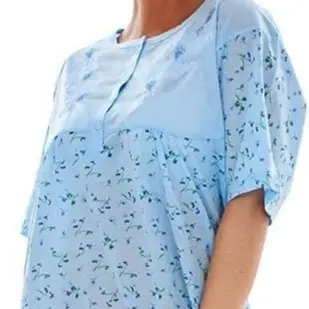 New Ladies Nightdress Floral Print Short Sleeve Rich Cotton Buttons Nightshirt UK 1