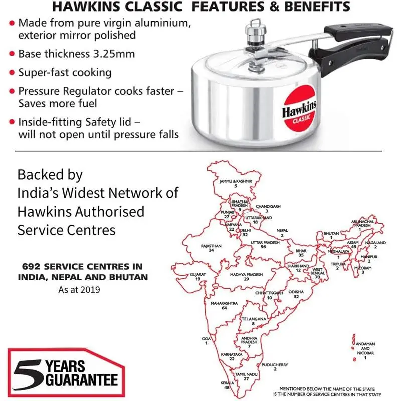 Classic Pressure Cookers (2 Litre), Aluminium Cookware Lid Metal Plastic 5