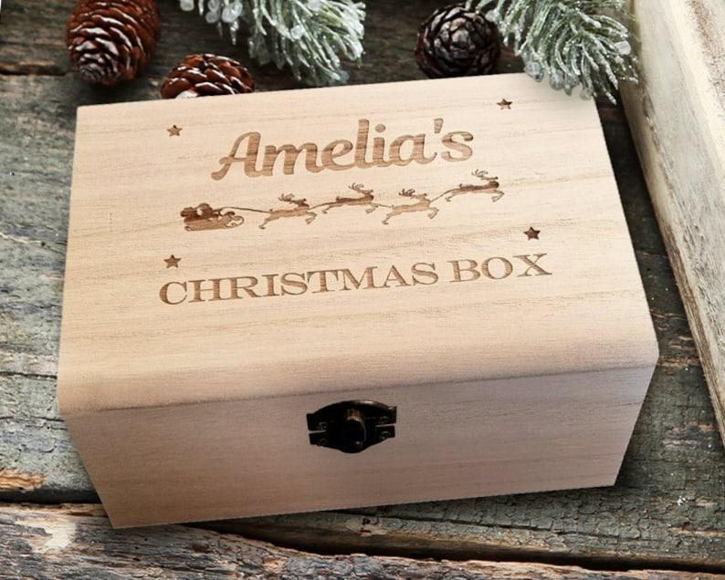 Personalised Engraved Wooden Christmas Gift Box Gift for Kids or Adults |18 cm Empty box Traditional Xmas Gift jewellery 1